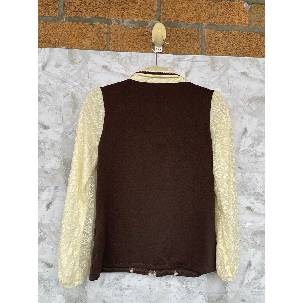 Coquette Core Axes Femme Brown & Cream Lace Blouse, Dainty Pearl buttons medium - Picture 7 of 12